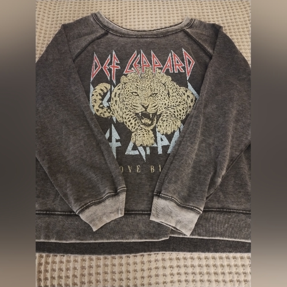 Recycled Karma Gray Def Leppard Leopard Graphic Sweatshirt